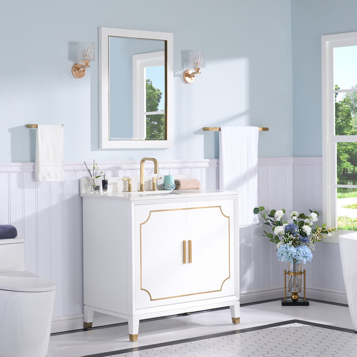 Melody 36 in. W x 22 in. D x 35 in. H Freestanding Bathroom Vanity in White with Carrara White Quartz Vanity Top