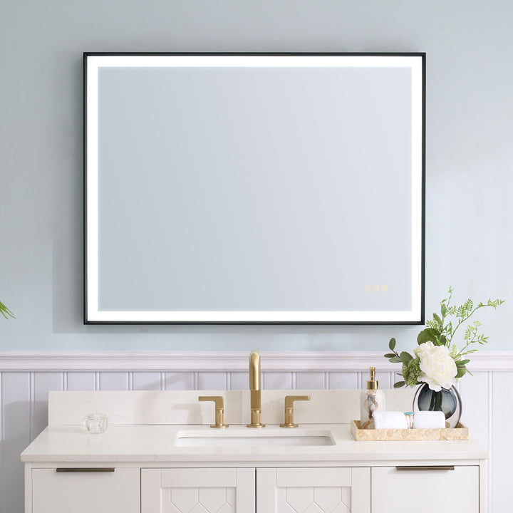 40 in. W x 32 in. H Rectangular Aluminum Framed LED Wall Mount Anti-Fog Modern Decorative Bathroom Vanity Mirror in Matte Black