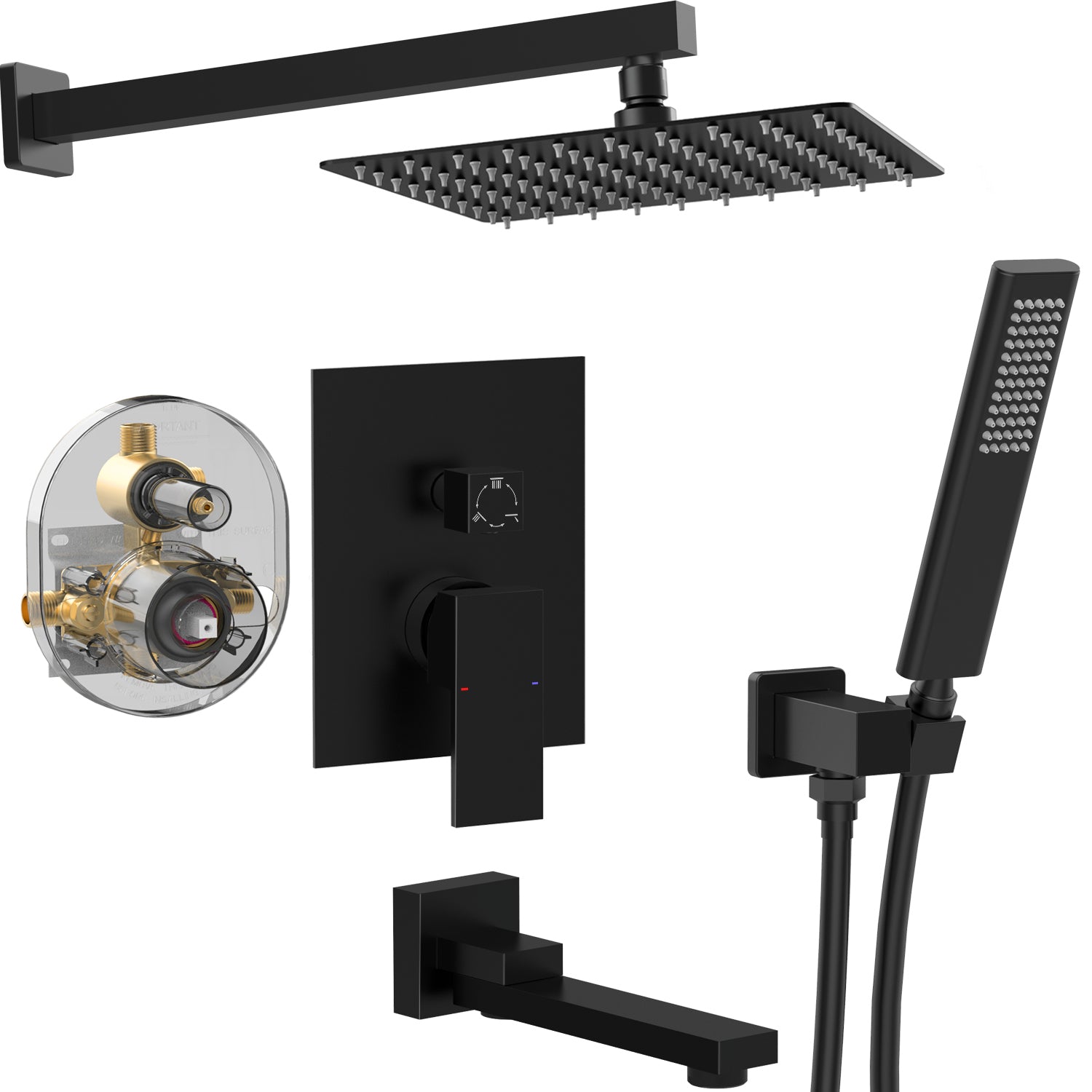 Male NPT Matte Black Shower System with 10/12 Inch Rain Shower Head Handheld