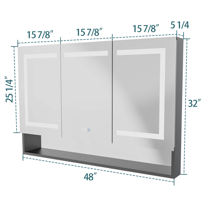 48" W x 32" H LED Lighted Mirror Aluminum Medicine Cabinet with Shelves for Bathroom Recessed or Surface Mount