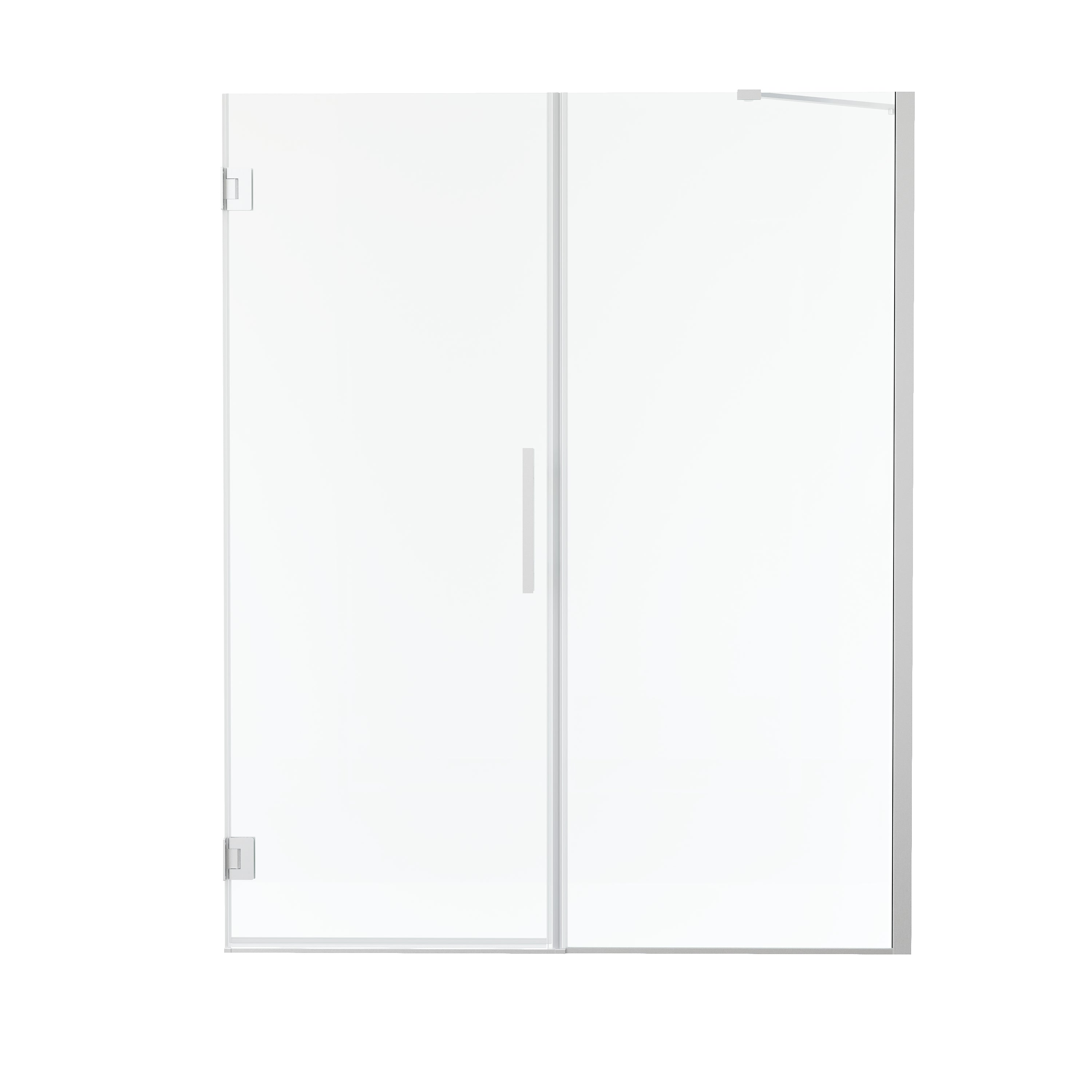 59–60 in. W x 72 in. H Frameless Hinged Shower Door with 3/8" Clear Tempered Glass and Fixed Glass Panel, Includes Support Bar