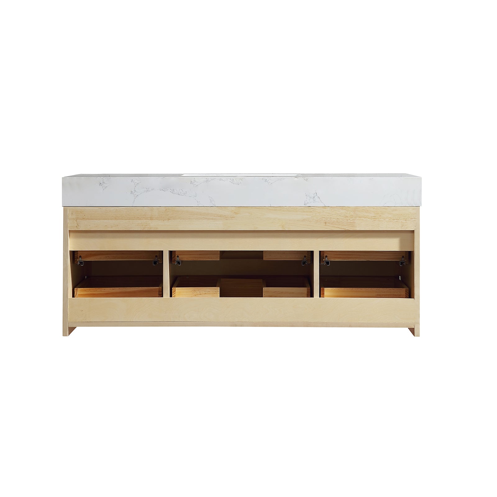 48" Modern Floating Maple Wood Bathroom Vanity Cabinet with LED Light and Stone Slab Countertop