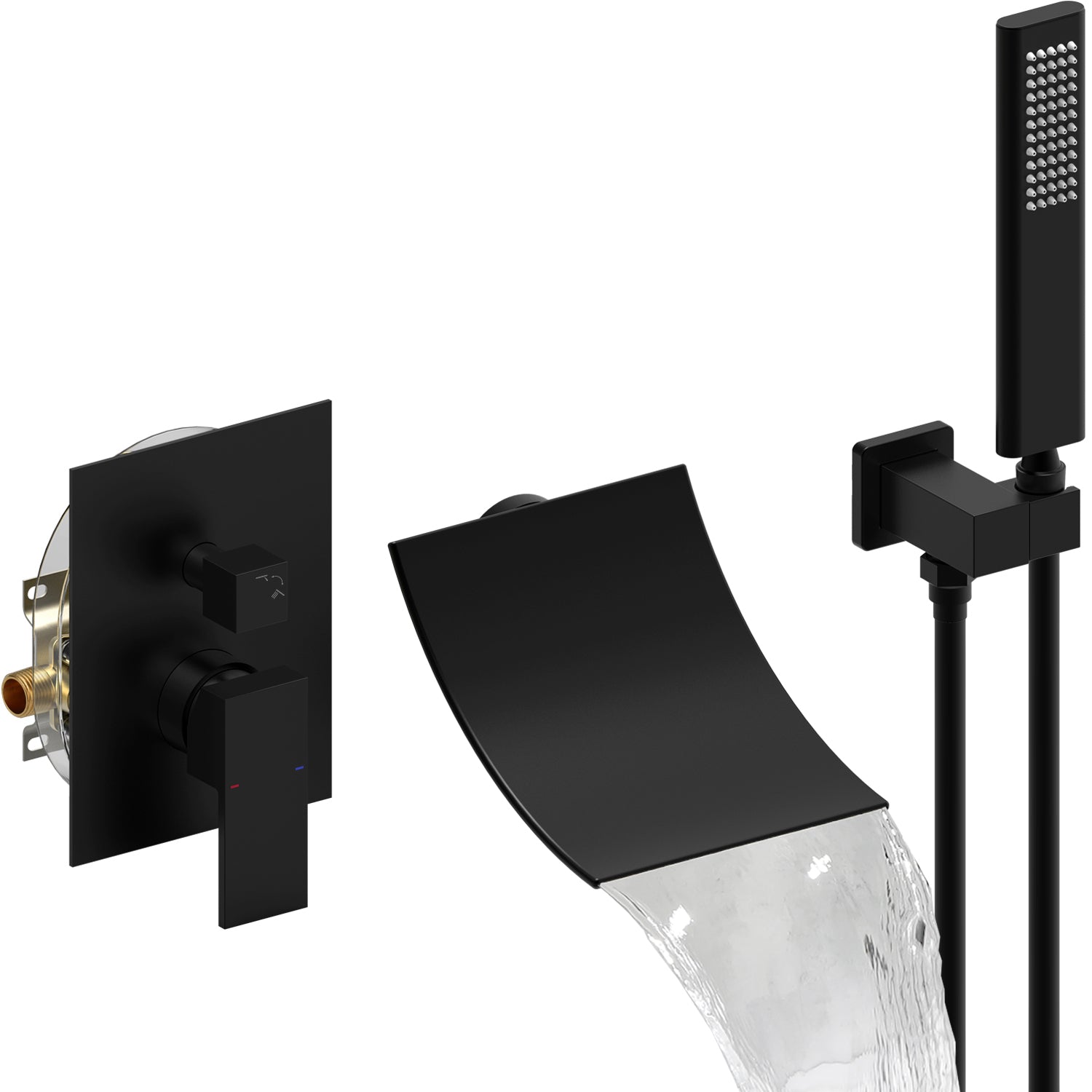 Male NPT Waterfall Shower Head Handheld Matte Black High Flow Tub Faucet