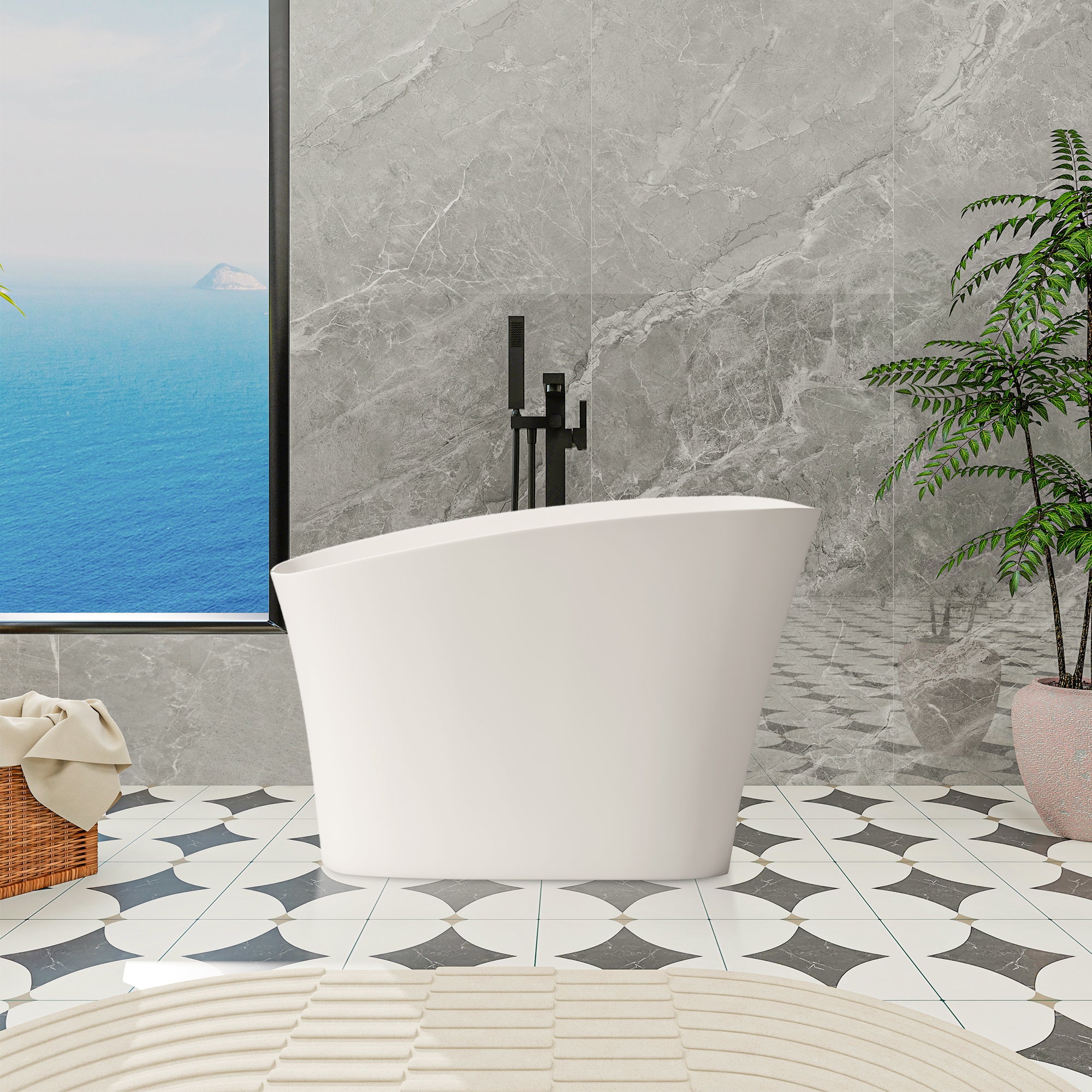 51″ Solid Surface Stone Bathroom Freestanding Bathtub with 34" Depth