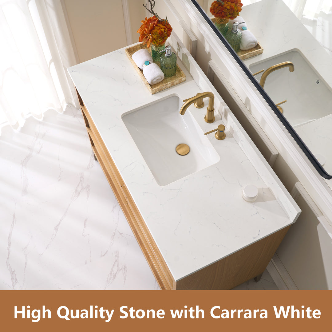 48 in. Bathroom Vanity in Light Oak with Carrara White Quartz Vanity Top