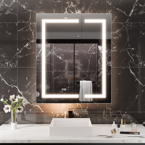 WELLFOR 30 in. x 36 in. Recessed/Surface Mount LED Medicine Cabinet with 5X Magnifier Mirror and Night Light