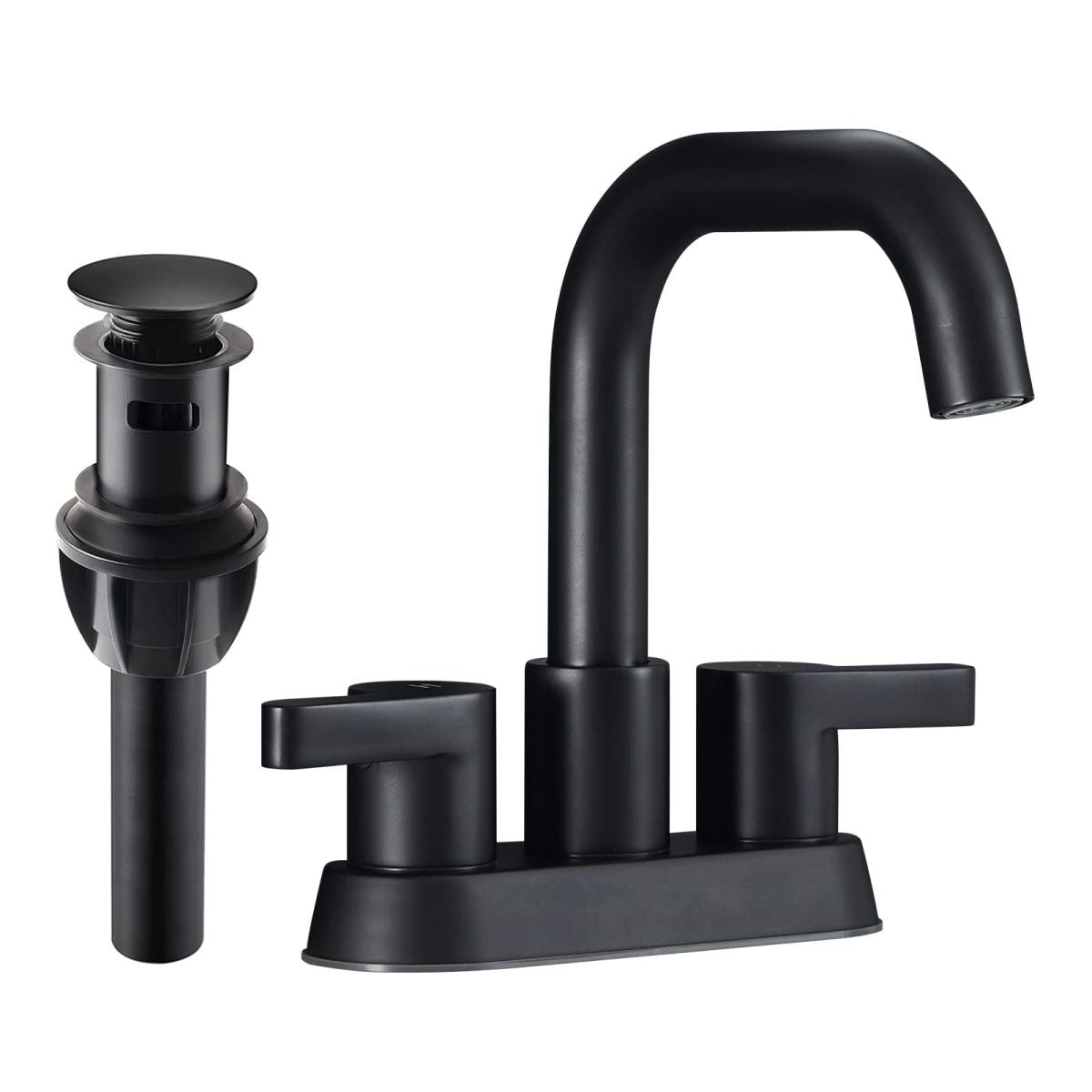 Matte Black 2 Handle 4 Inch Centerset Bathroom Faucet with Pop Up Drain and Supply Lines