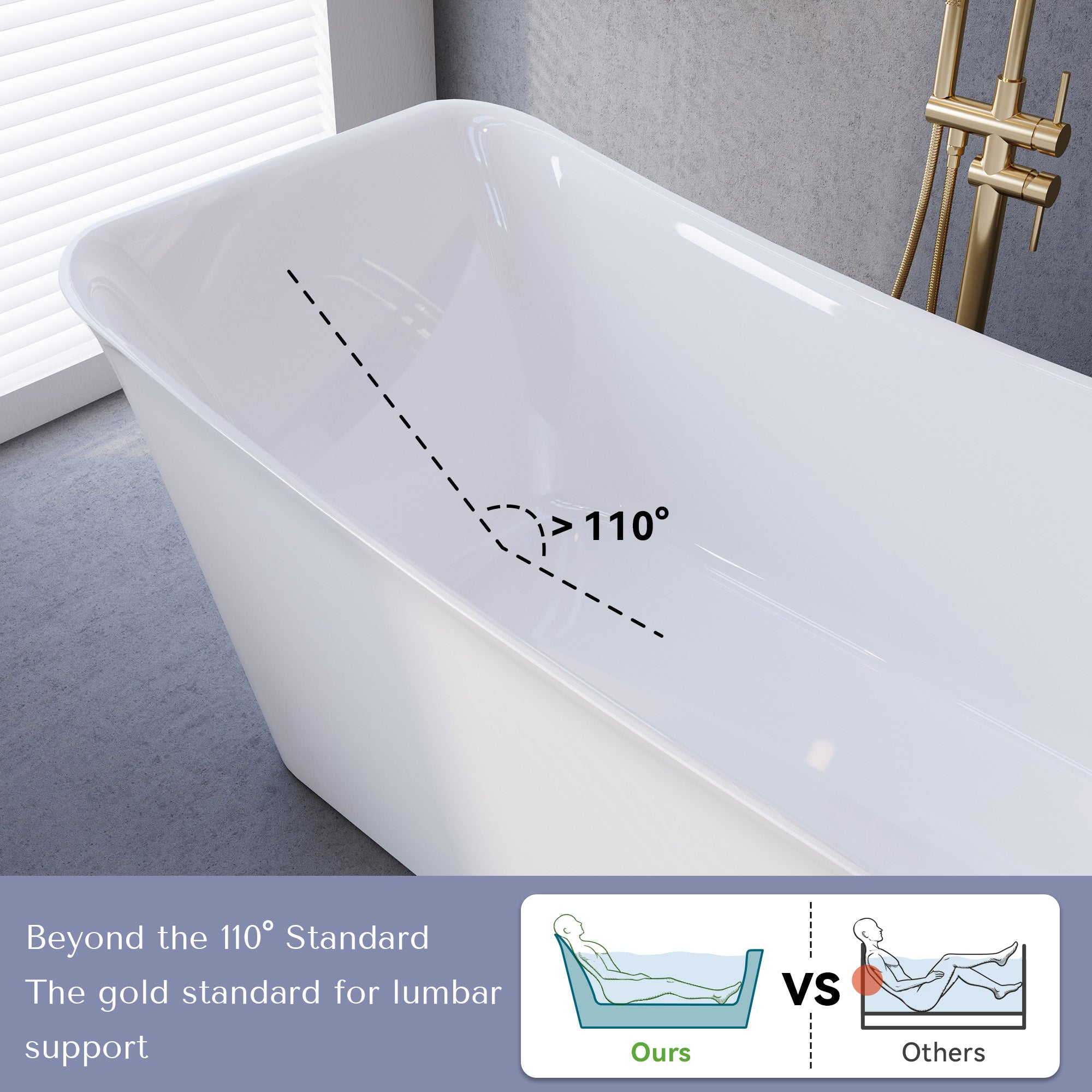 64" Freestanding Acrylic Soaking Bathtub with Ergonomic Design, Integrated Slotted Overflow & Pop-Up Drain