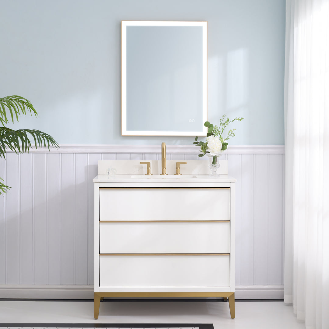 36 in. Bathroom Vanity in White with Carrara White Quartz Vanity Top