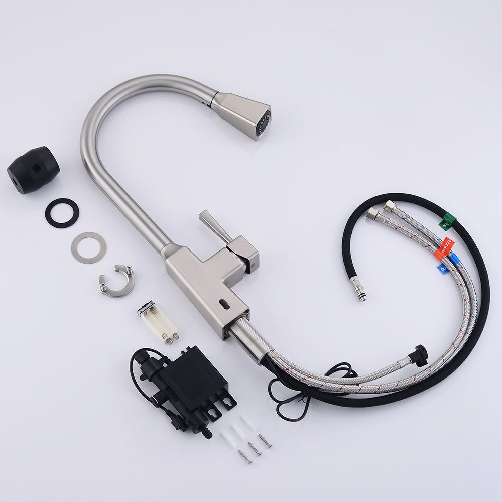 Single Handle Touchless Gooseneck Pull Down Sprayer Kitchen Faucet and Handles