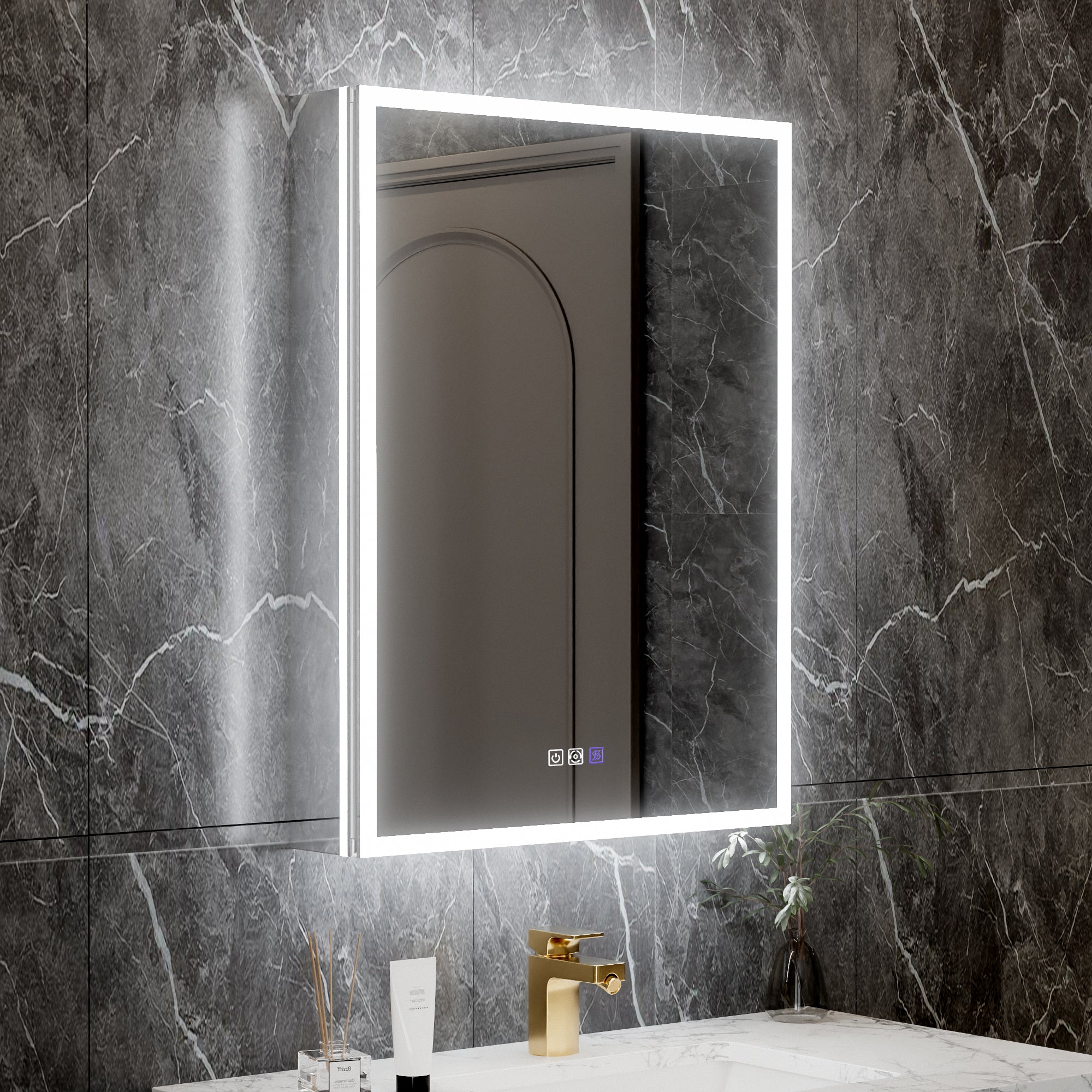 24 in. x 32 in. Recessed/Surface Mount Left LED Medicine Cabinet with 5X Magnifier Mirror, Aluminum Frame