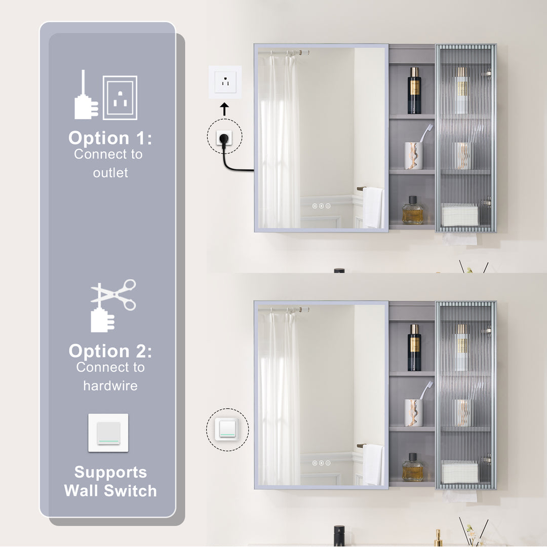 36 in. W x 28 in. H Rectangular Surface Mount LED Mirror Medicine Cabinet in Gray
