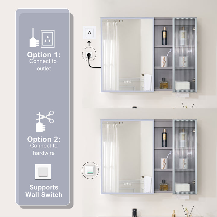 36 in. W x 28 in. H Rectangular Surface Mount LED Mirror Medicine Cabinet in Gray