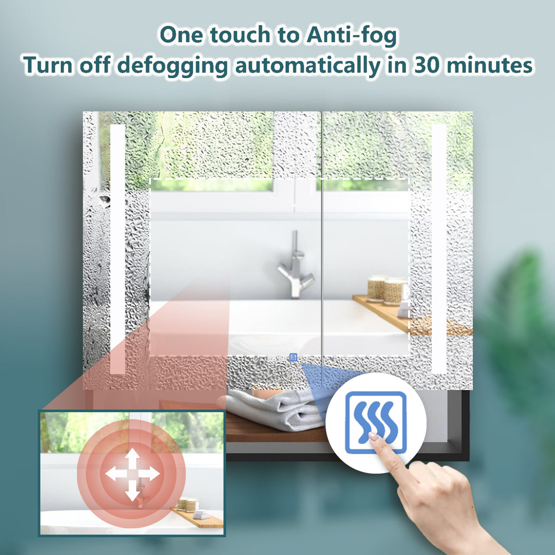 30" W x 32" H Bathroom Mirror Medicine Cabinet with Lights Double Door Recessed or Surface Mount,Defog