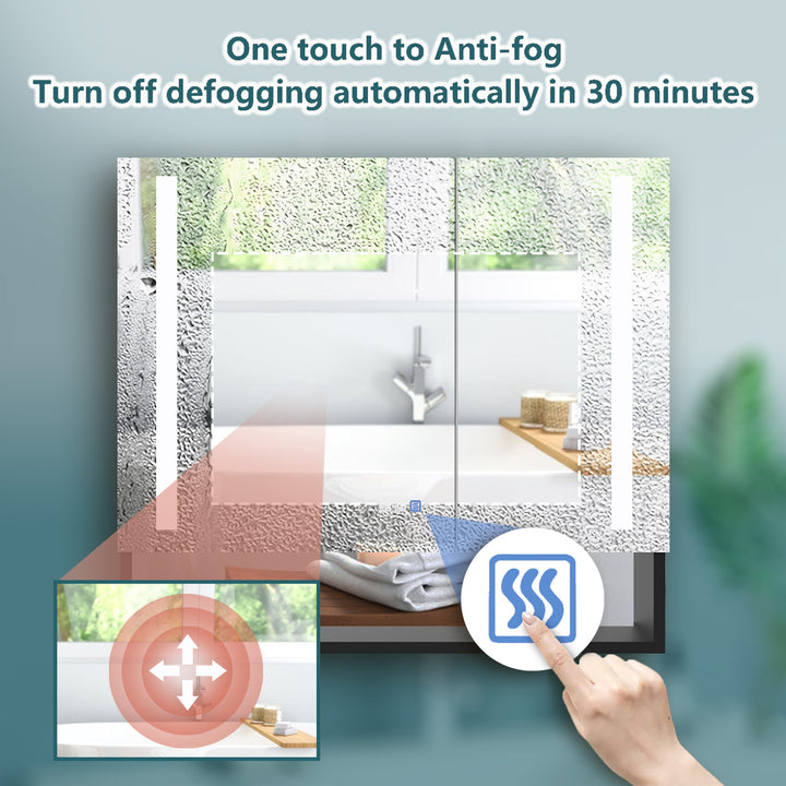 30" W x 32" H Bathroom Mirror Medicine Cabinet with Lights Double Door Recessed or Surface Mount,Defog