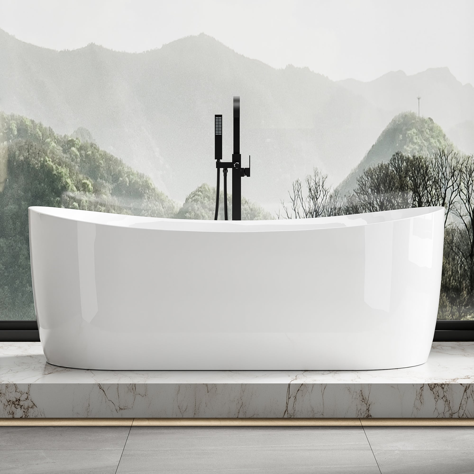 72 in. x 34 in. Acrylic Freestanding Whirlpool & Air Bubble Heated Bathtub with LED Control Panel, Water Jets, Drain & Overflow, Glossy White