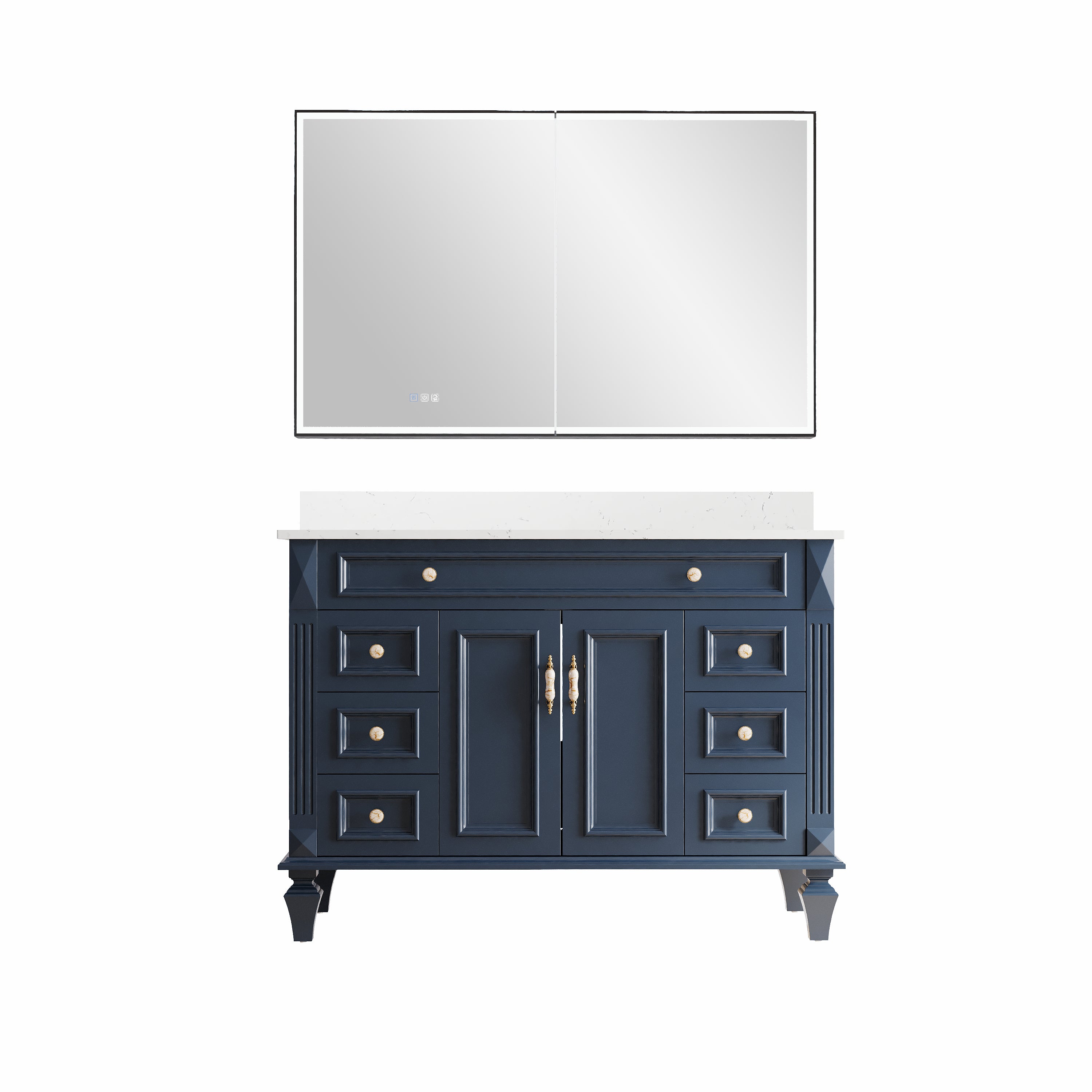 48" Navy Blue Solid Wood Bathroom Vanity & 48" LED Mirror Medicine Cabinet Combo