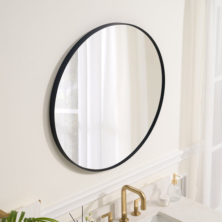 32 in. W x 32 in. H Black Modern Round Framed Aluminum Wall Mirror