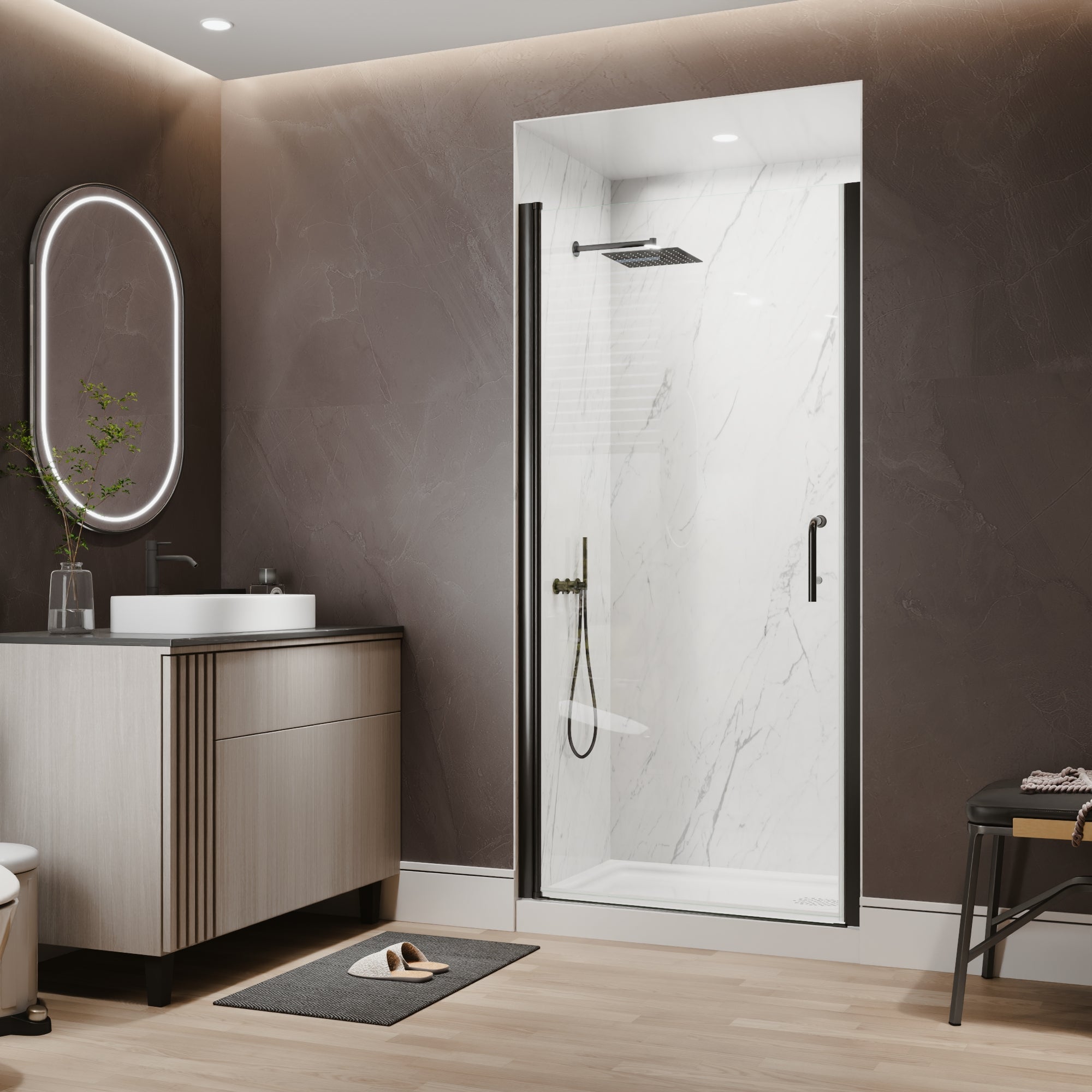 36-38 in. W x 72 in. H Matte Black Pivot Shower Door with 1/4 Inch Tempered Safety Clear Glass