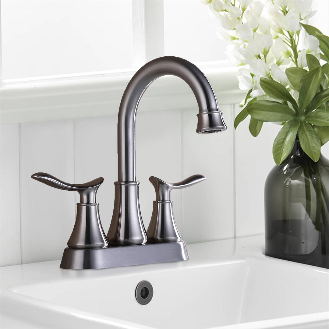 2-Handle 4-Inch Bathroom Vanity Sink Faucets with Pop-up Drain and Supply Hoses