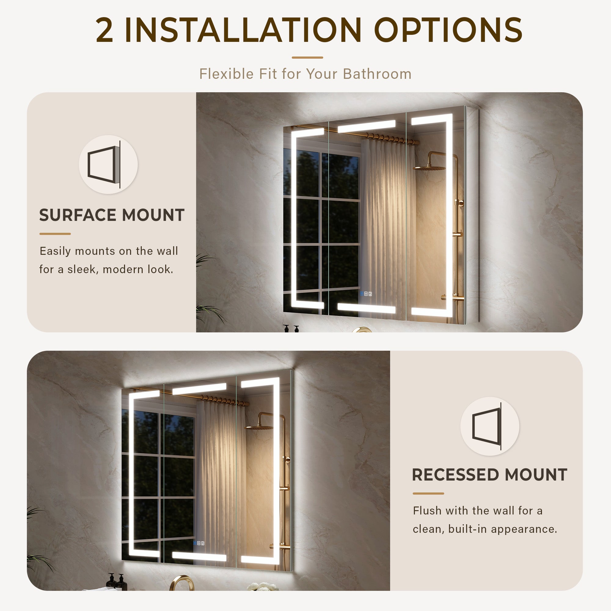 42 in. x 36 in. Aluminum LED Bathroom Medicine Cabinet with Anti-Fog, Dimmable Lighting, Outlet, Surface or Recessed Mount