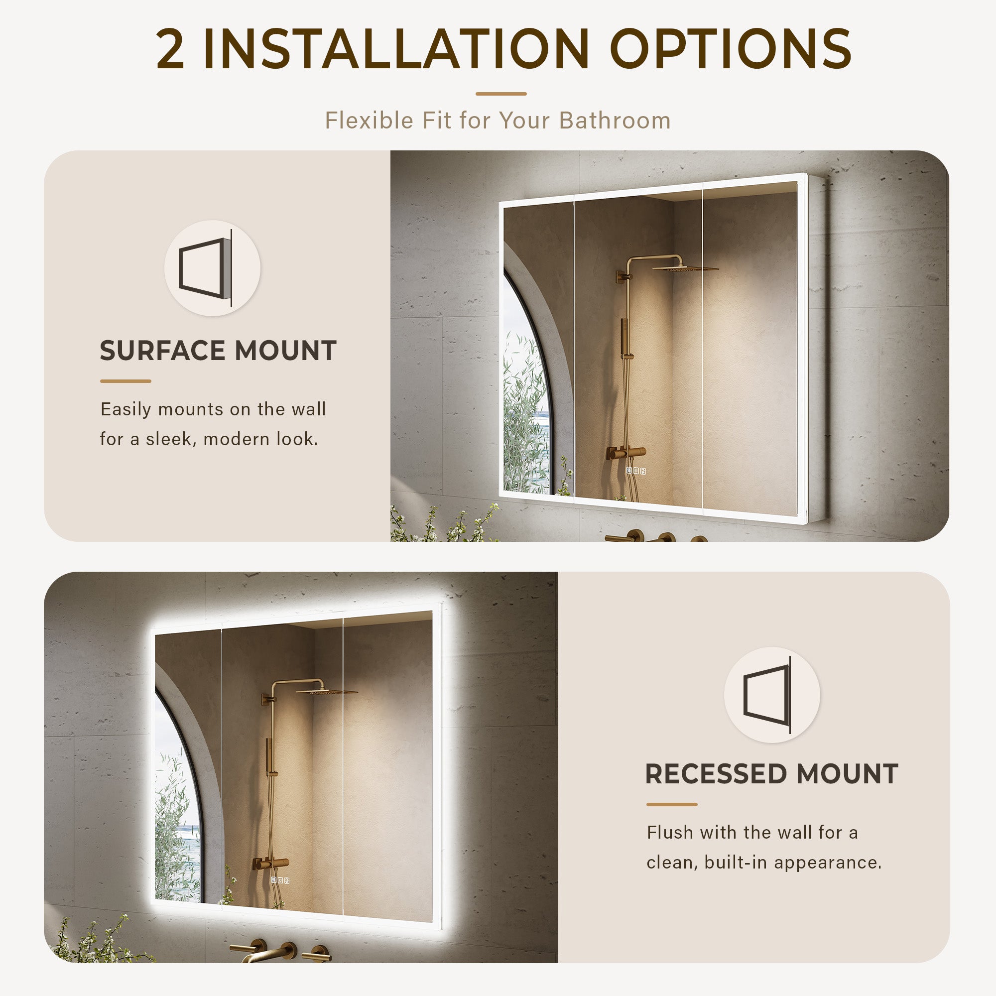 42 in. x 36 in. Recessed/Surface Mount LED Medicine Cabinet with 3X Magnifier Glass Mirror, Anti-Fog