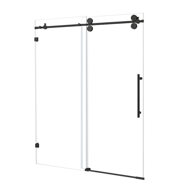 60-in W x 76-in H Double Frameless Bypass/Sliding Black Standard Sliding Shower Door (Tempered Glass)
