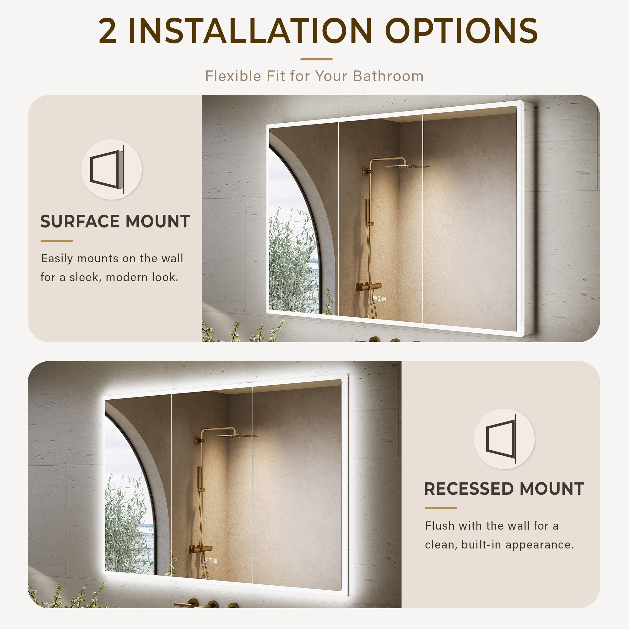 54 in. x 36 in. Recessed/Surface Mount LED Medicine Cabinet with 3X Magnifier Glass Mirror, Anti-Fog