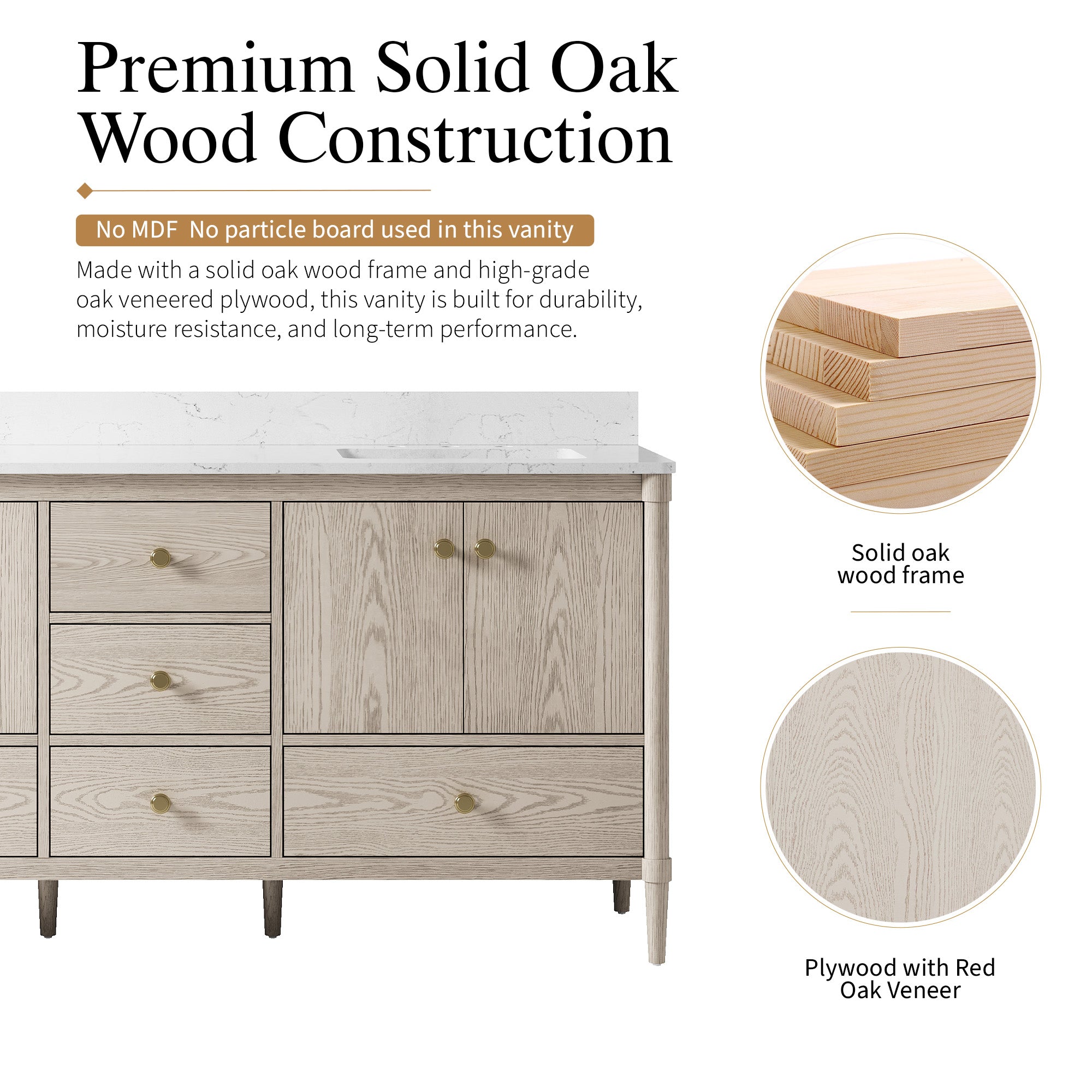 72 Inch Solid Wood Bathroom Vanity with Carrara Quartz Top, 4 Soft-Close Doors & 5 Drawers