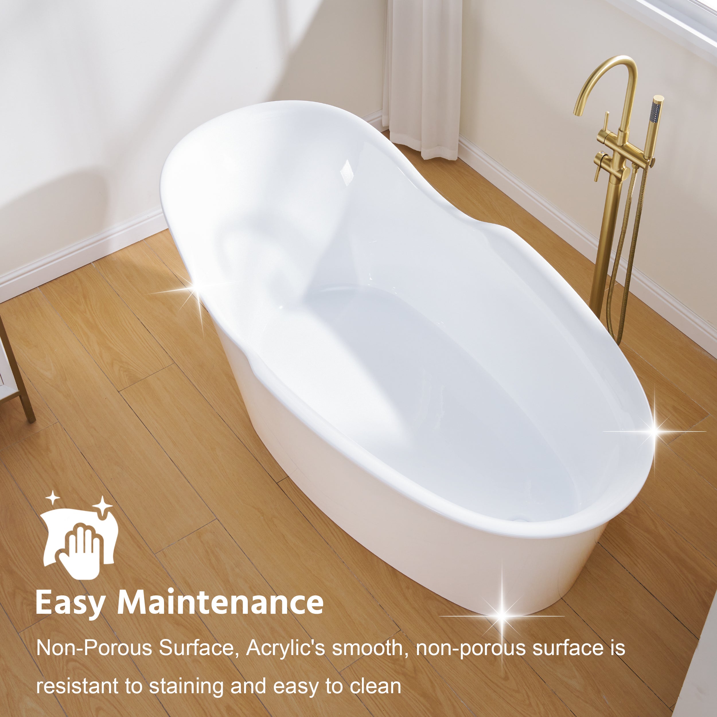 66" Freestanding Acrylic Bathtub Glossy White with Overflow and Drainage