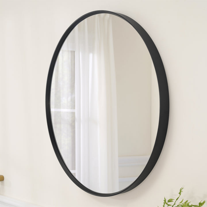 32 in. W x 32 in. H Black Modern Round Framed Aluminum Wall Mirror