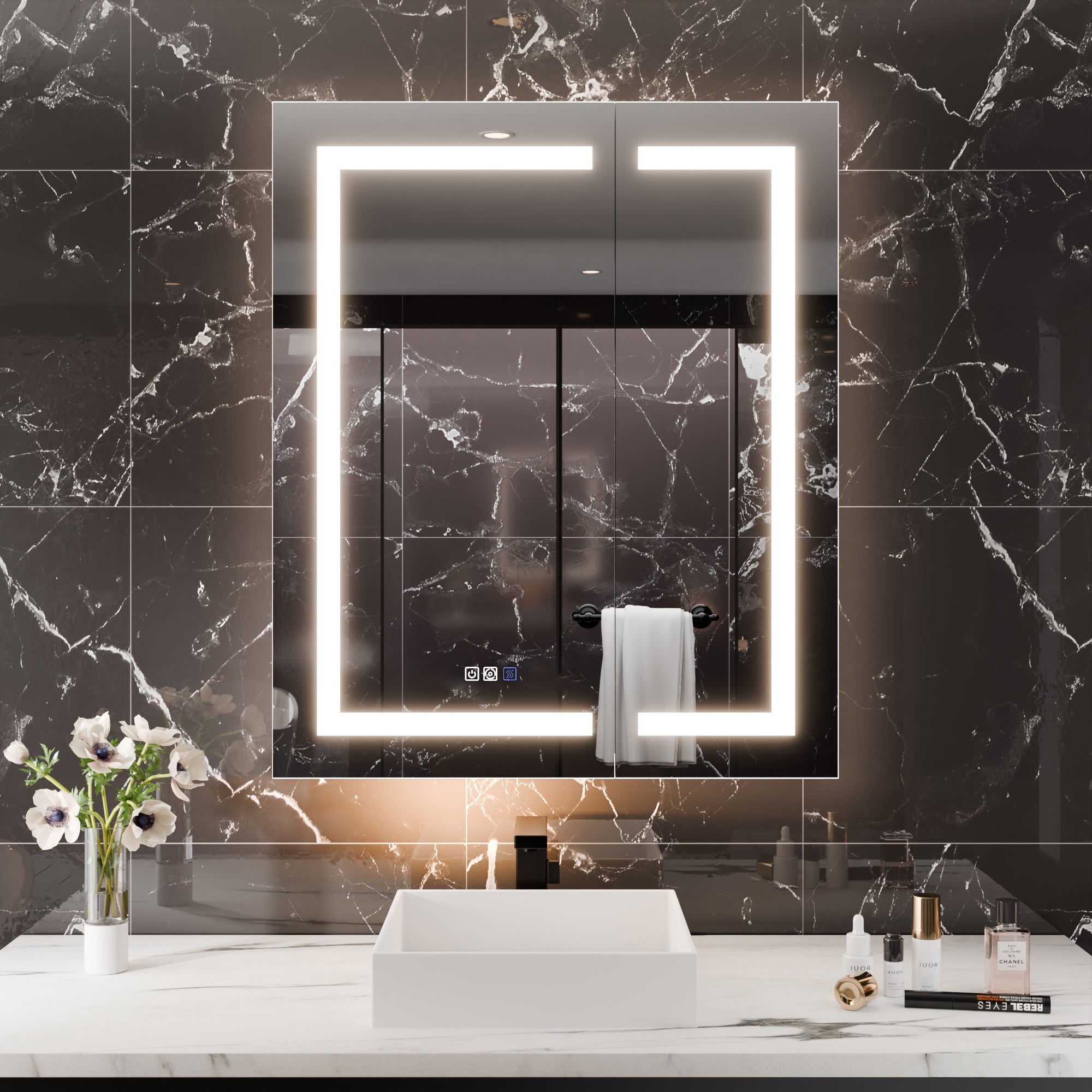 WELLFOR 30 in. x 36 in. Recessed/Surface Mount LED Medicine Cabinet with Magnifier Mirror