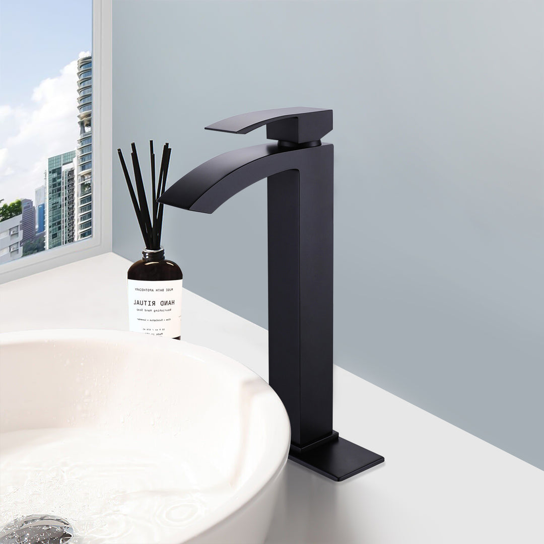 Deck Mount Bathroom Faucet 1-Handle Vessel Bathroom Sink Faucet Matte Black