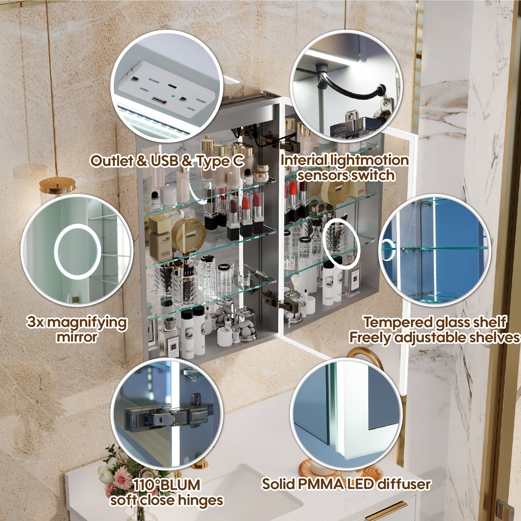 20 in. x 30 in. Rectangular Recessed/Surface Mount Right Medicine Cabinet with Mirror and LED Light