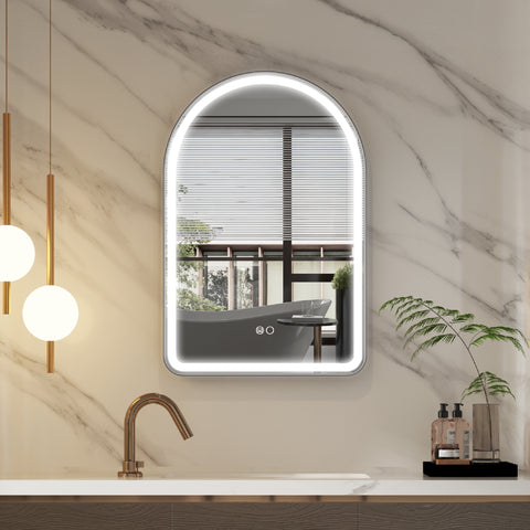 24 in. W x 36 in. H Arched Black Framed LED Light Bathroom Vanity Mirror