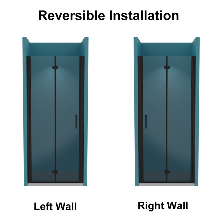 32" W x 72" H Semi-Frameless Hinged Bi-Fold Folding Shower Door in Matte Black