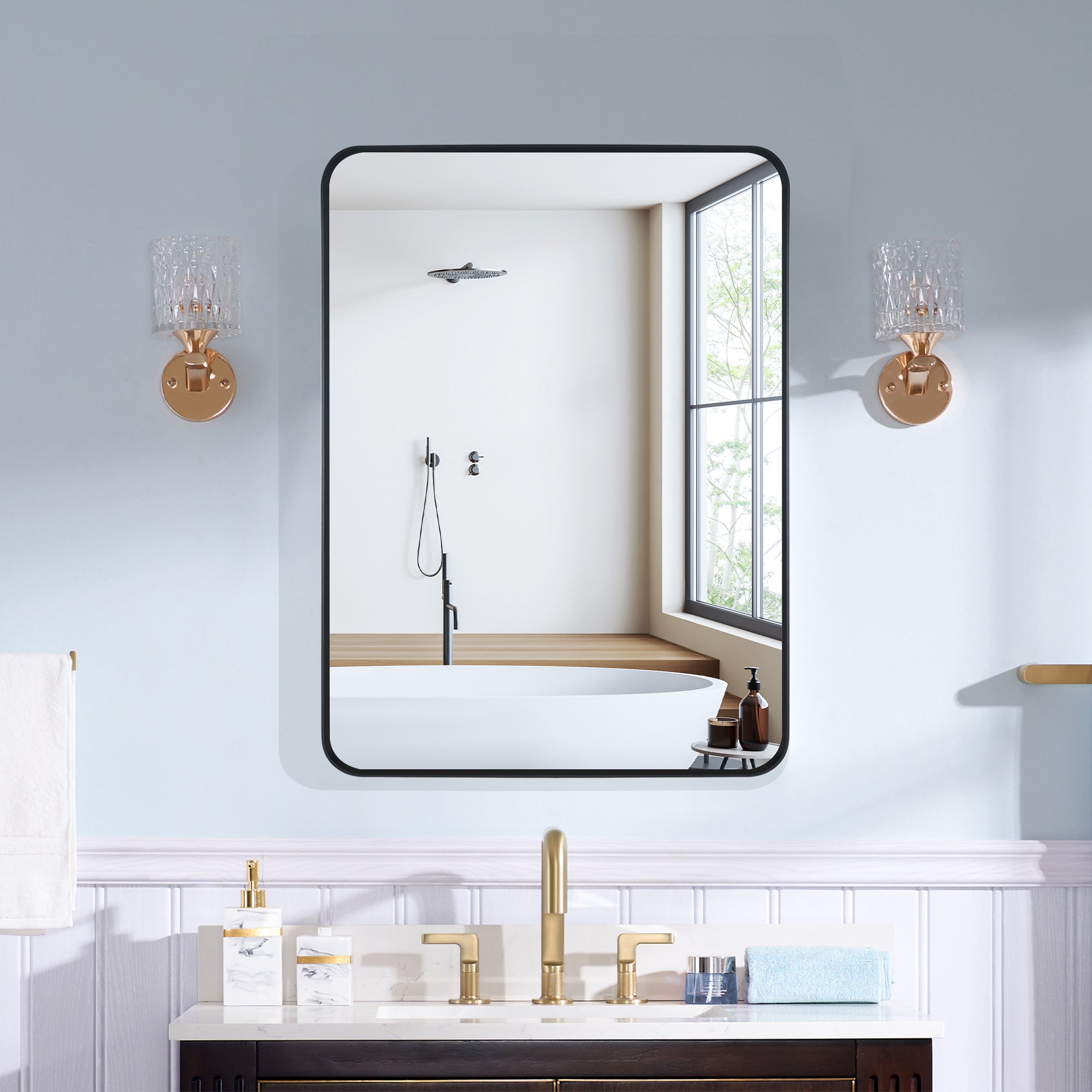 24-in W x 32-in H Black Rectangular Framed Bathroom Vanity Mirror
