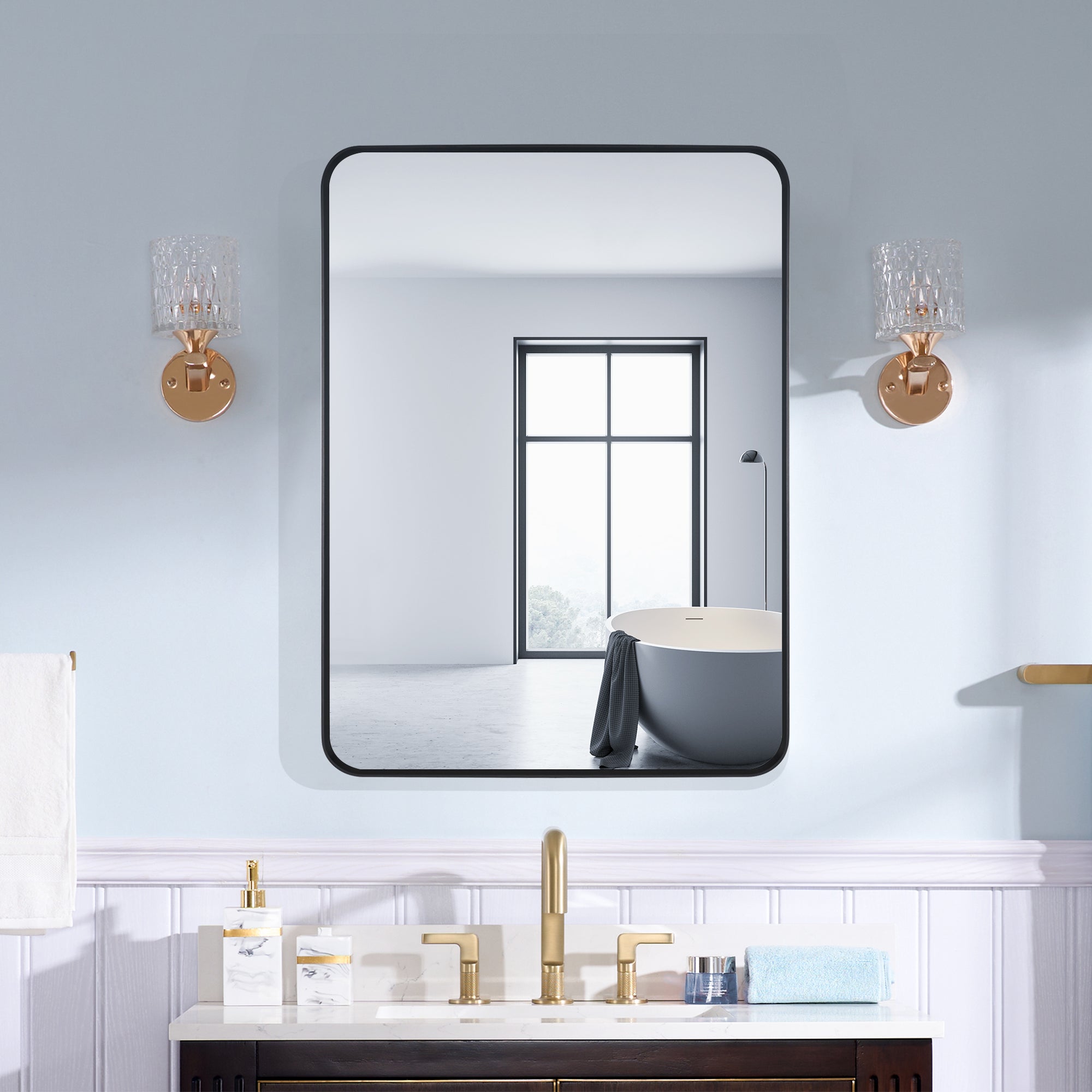 24-in W x 32-in H Black Rectangular Framed Bathroom Vanity Mirror