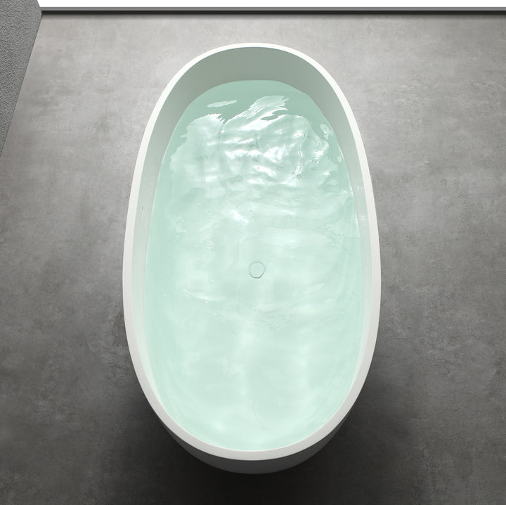 Stone Resin Solid Surface Flatbottom Free-Standing Bathtub with Centre Drain in Matte White
