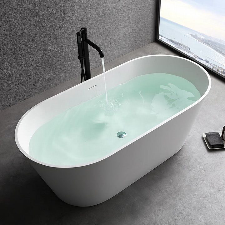 63 in. Stone Resin Solid Surface Matte Flatbottom Freestanding Bathtub in White