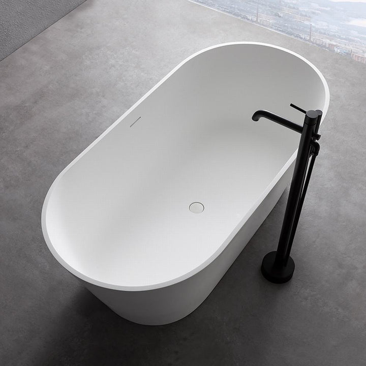 63 in. Stone Resin Solid Surface Matte Flatbottom Freestanding Bathtub in White