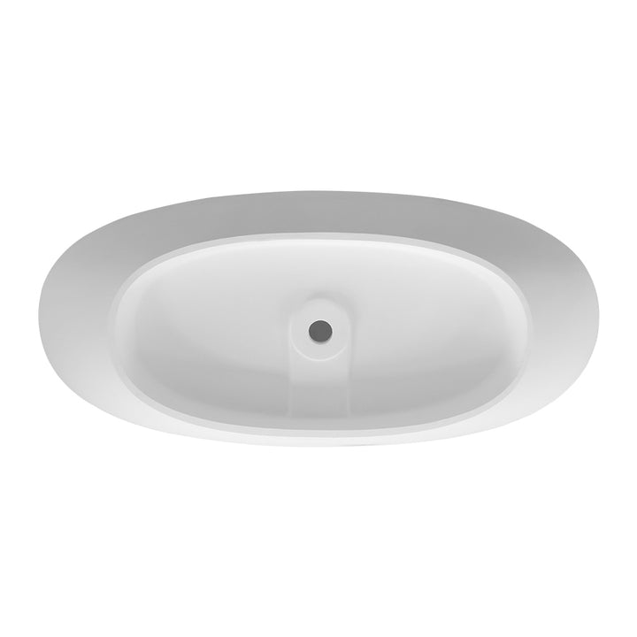Stone Resin Solid Surface Flatbottom Free-Standing Bathtub with Centre Drain in Matte White