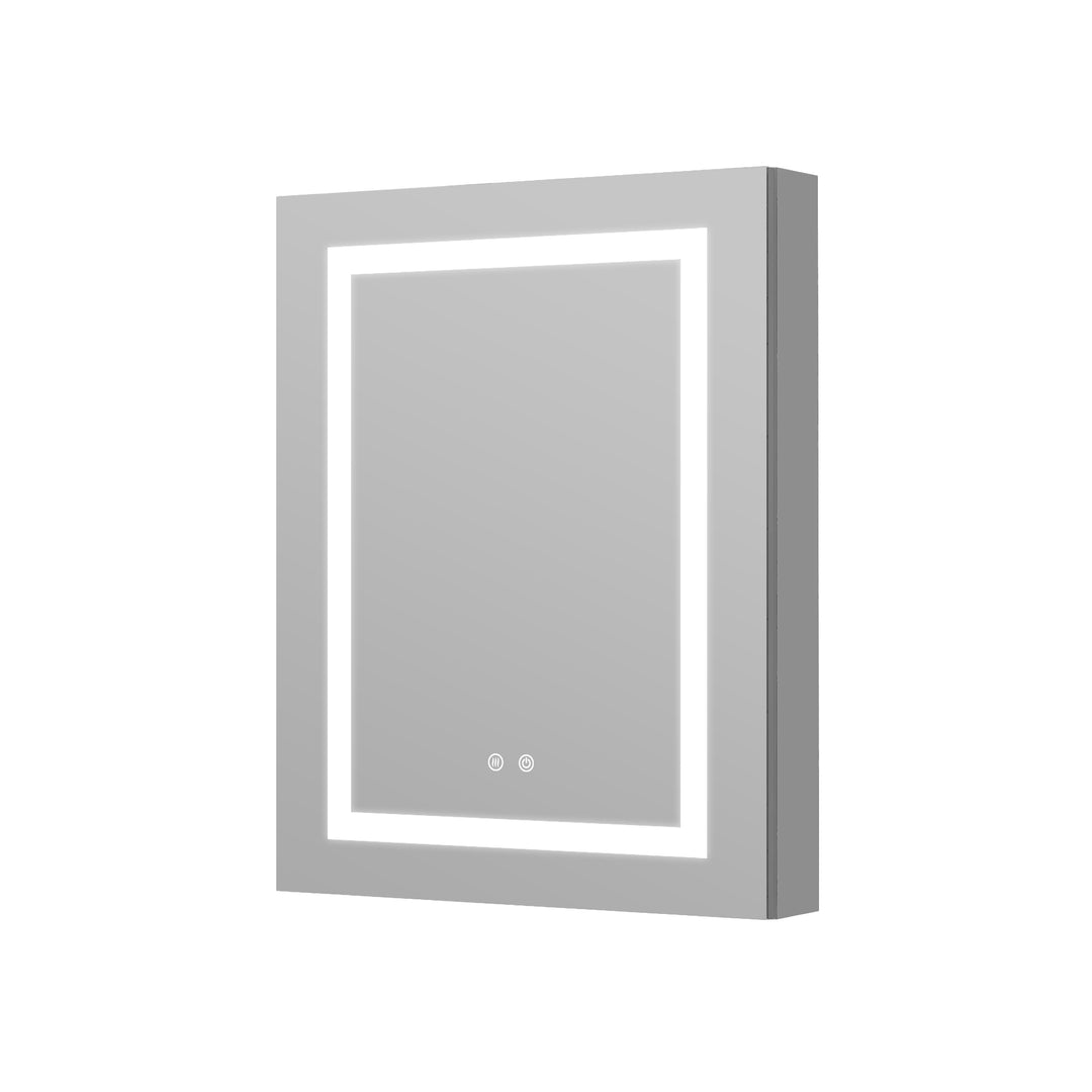 24" x 30" LED Lighted Surface/Recessed Mount Silver Mirrored Medicine Cabinet with Outlet right Side