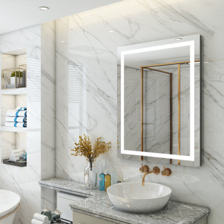 28 in. W x 36 in. H Rectangular Frameless Anti-Fog LED Light Bathroom Vanity Mirror in Aluminum