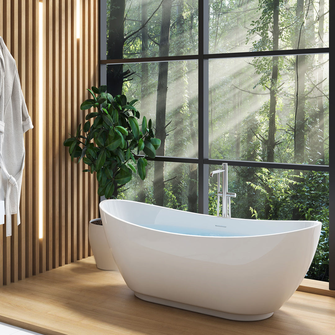 62"/67" 100% Acrylic Freestanding Contemporary Soaking  Bathtub in White