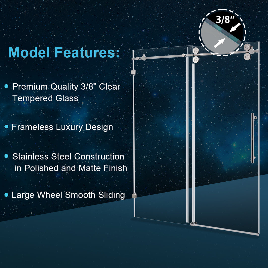 60-in W x 76-in H Double Frameless Bypass/Sliding Brushed Nickel Standard Sliding Shower Door