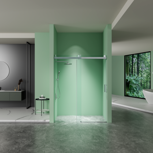 68 to 72 in. W x 76 in. H Stainless Steel Sliding Frameless Soft-Close Shower Door with Premium 3/8 Inch (10mm) Thick Tampered Glass in Brushed Nickel