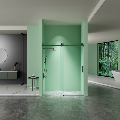 68 to 72 in. W x 76 in. H Stainless Steel Sliding Frameless Soft-Close Shower Door with Premium 3/8 Inch (10mm) Thick Tampered Glass in Matte Black