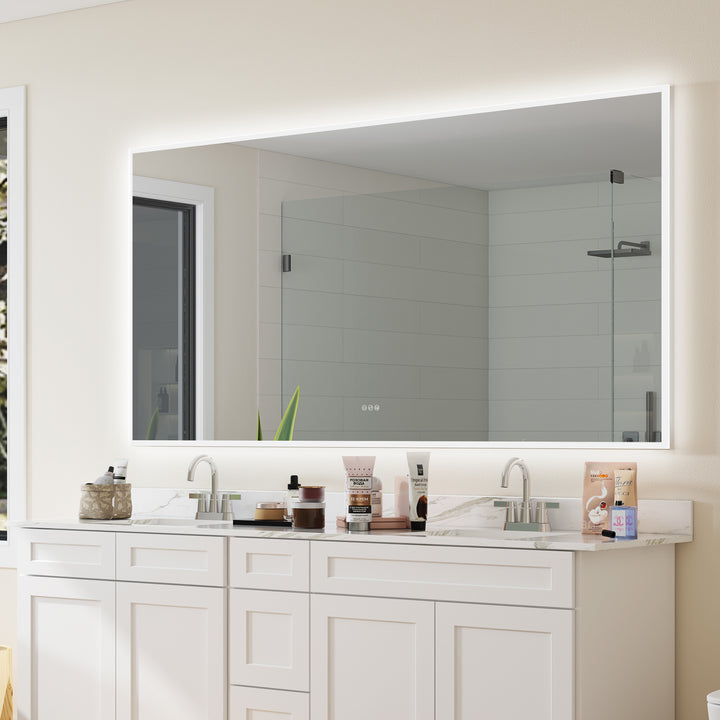 84 in. W x 42 in. H Rectangular Frameless Anti-Fog LED Light Dimmable Wall Mount Premium Bathroom Vanity Mirror