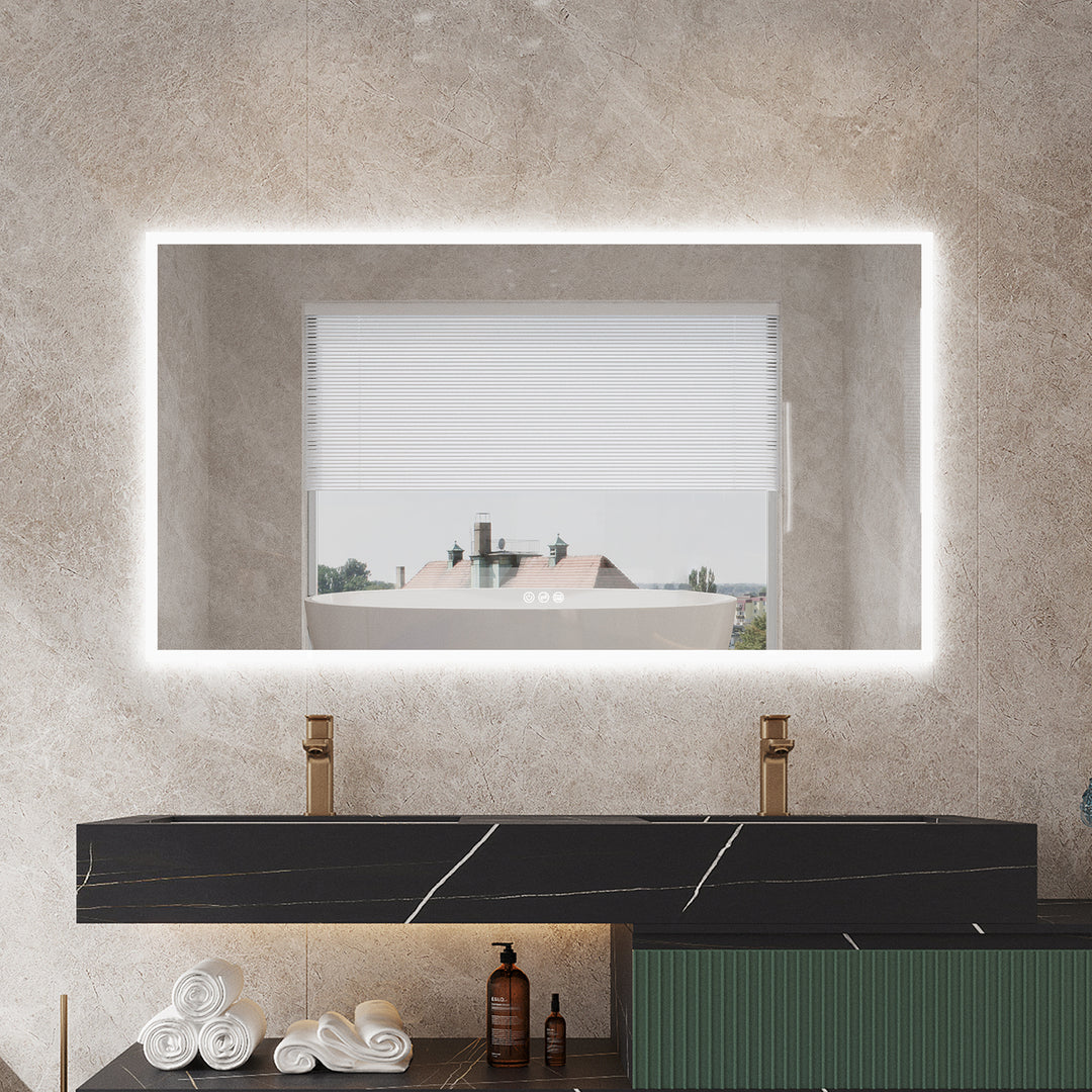 55 in. W x 30 in. H Rectangular Frameless Anti-Fog LED Light Dimmable Wall Mount Premium Bathroom Vanity Mirror